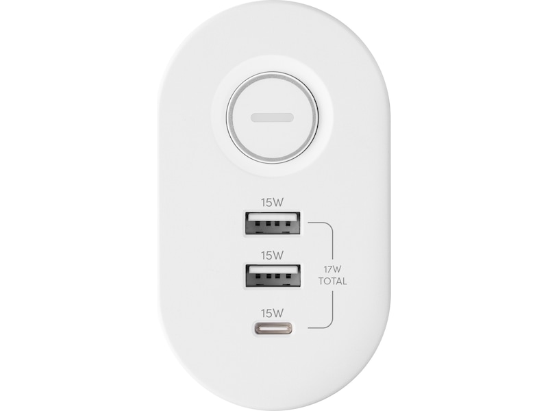 Andersson 6-i-1 strømforgrener 3x uttak og USB med skrivebordfeste (hvit) Skjøtekabel & forgrener