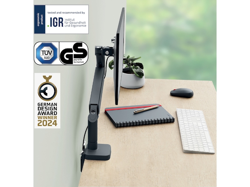 Leitz Ergo Skjermarm enkel, plassbesparende, 17”-32” flat /buet skjerm Skjermstativ og skjermfeste