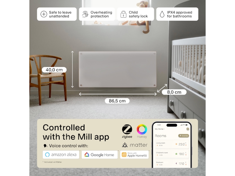 Mill Glass Smart WiFi Gen 4 panelovn 1000W Panelovner