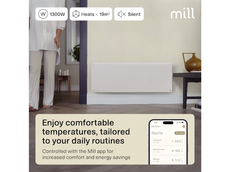 Mill Glass Smart WiFi Gen 4 panelovn 1300W (hvit) Panelovner