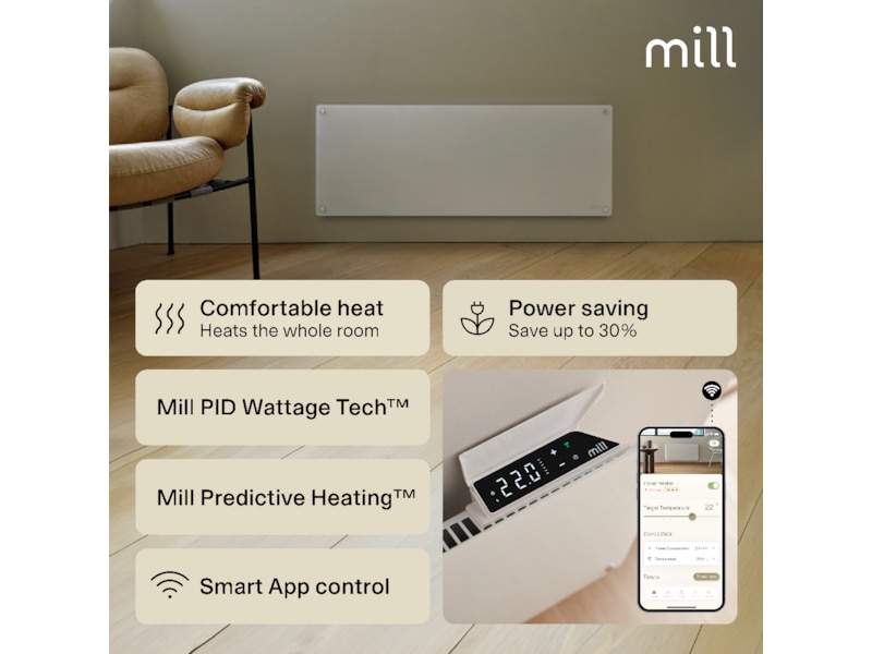 Mill Glass Smart WiFi Gen 4 panelovn 1300W (hvit) Panelovner