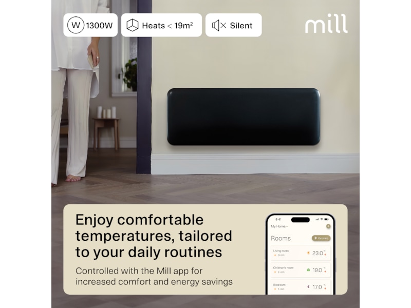 Mill Invisible Smart WiFi Gen 4 panelovn 1300W (sort) Panelovner