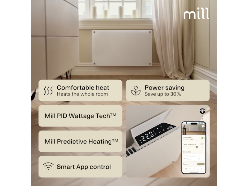 Mill Glass Smart WiFi Gen 4 panelovn 700W (hvit) Panelovner
