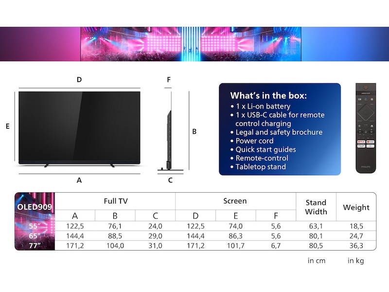 Philips 77" 4K UHD OLED+ Smart TV Ambilight 77OLED909 -B-Grade Demo TV/projektor