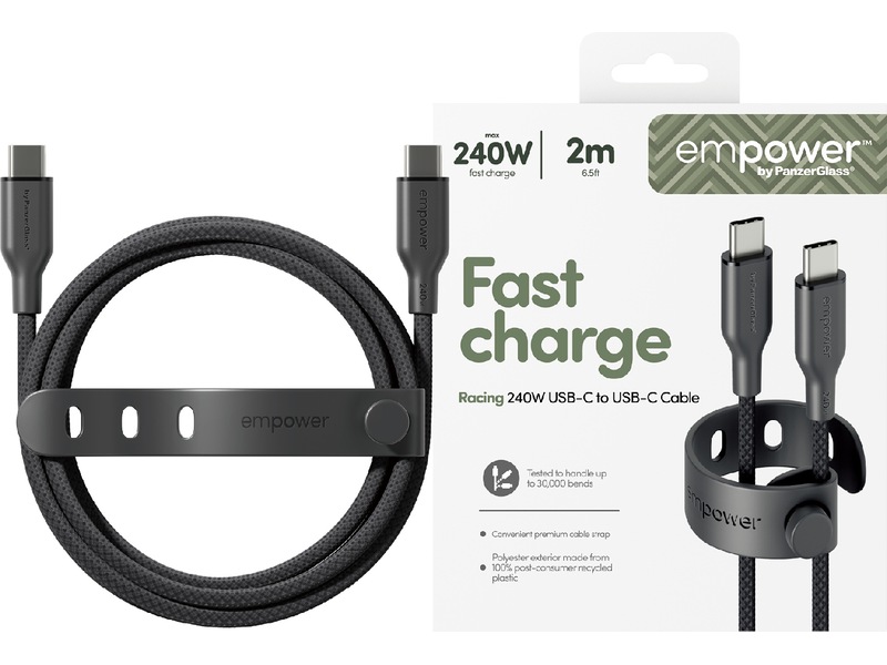PanzerGlass Racing 240W USB-C kabel, 2m (sort) USB-kabler