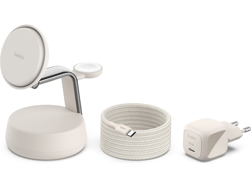 Belkin UltraCharge Pro 3-in-1 Qi2 Ladestasjon (sand) Trådløs lader
