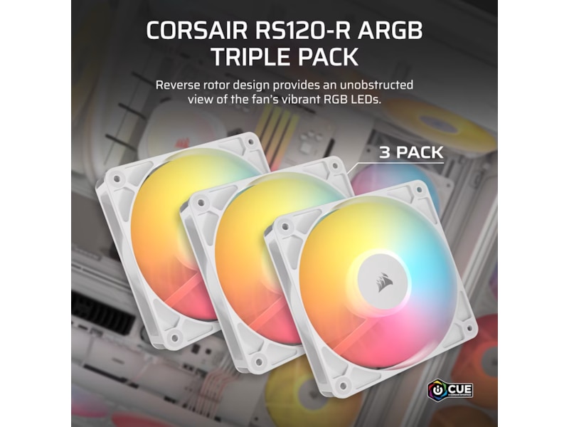 Corsair RS120-R ARGB PWM Reverse Vifte 3pk (hvit) Vifter