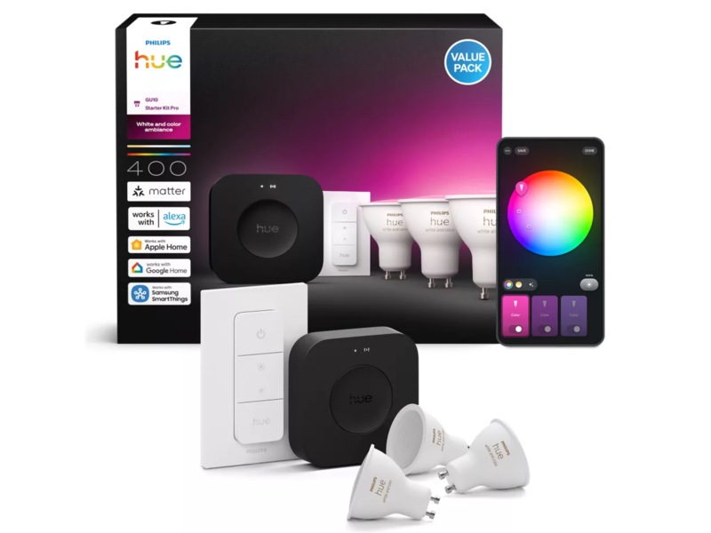 Philips Hue WCA Startpakke (3x GU10 + Dimmer + Bridge Pro) Lyspærer & LED-pærer
