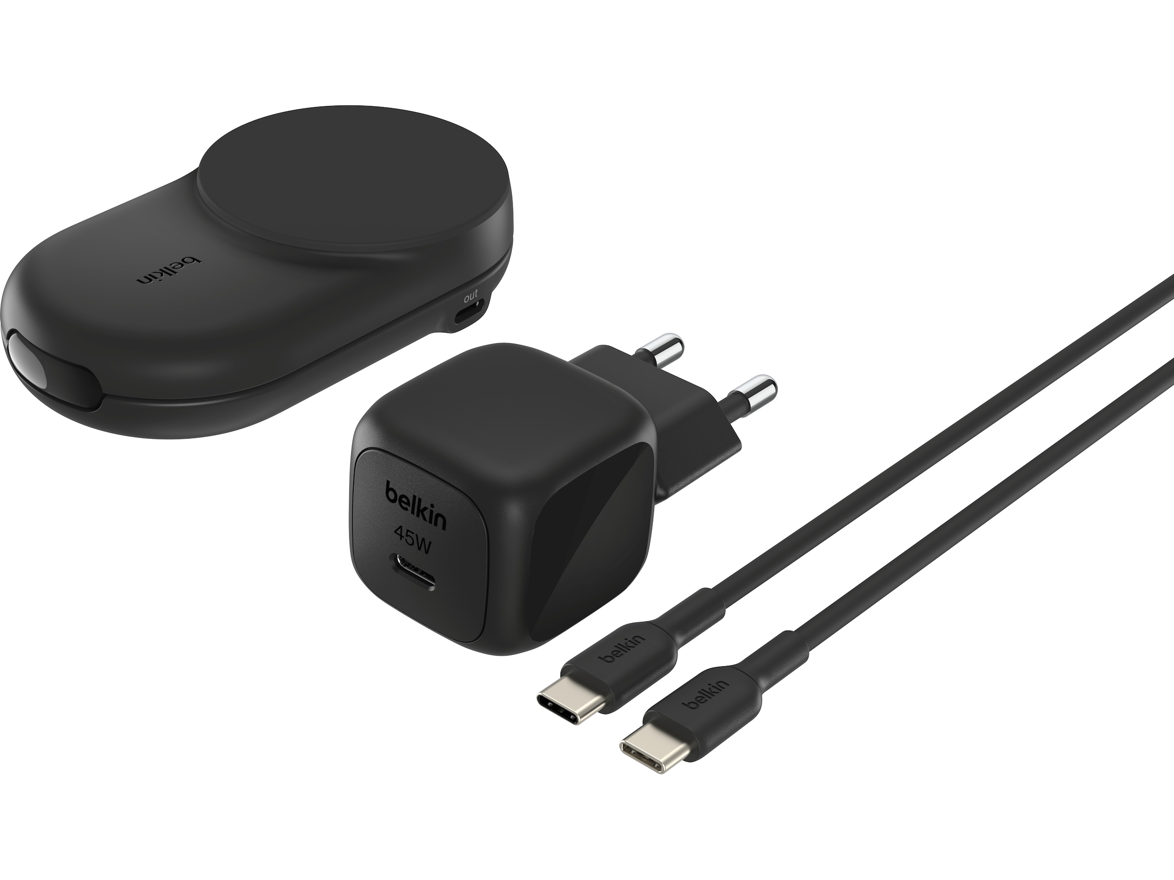 Belkin UltraCharge 2-in-1 Qi2 Trådløs lader (sort) Trådløs lader