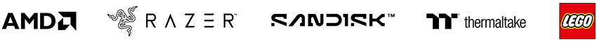 Sponset av AMD, Razer, Sandisk, Thermaltake og LEGO.