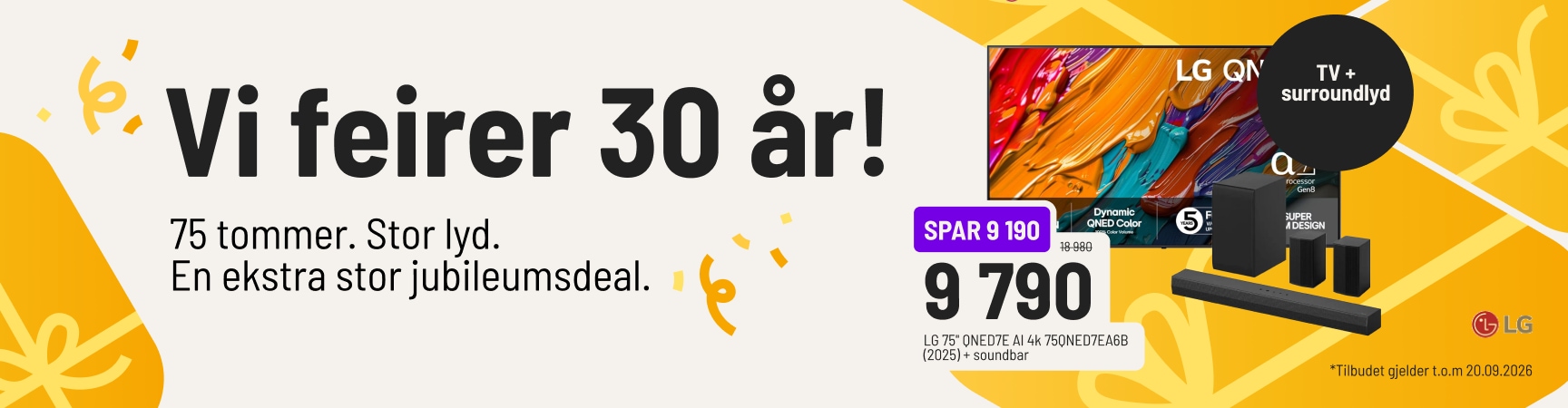 Jubileums tilbud! få med TV + surroundlyd