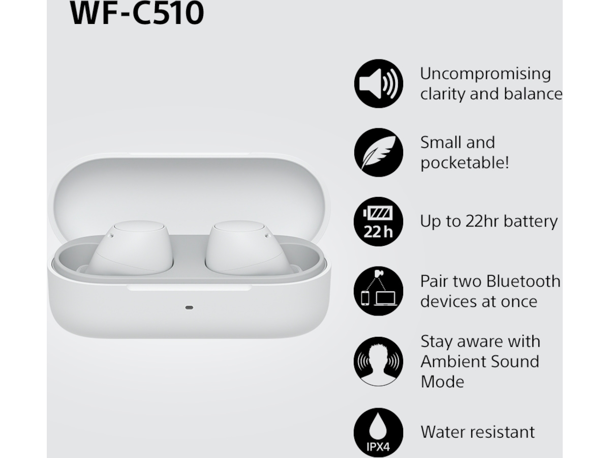 Sony WF-C510 Trådløse ørepropper, In-ear (hvit) Ørepropper