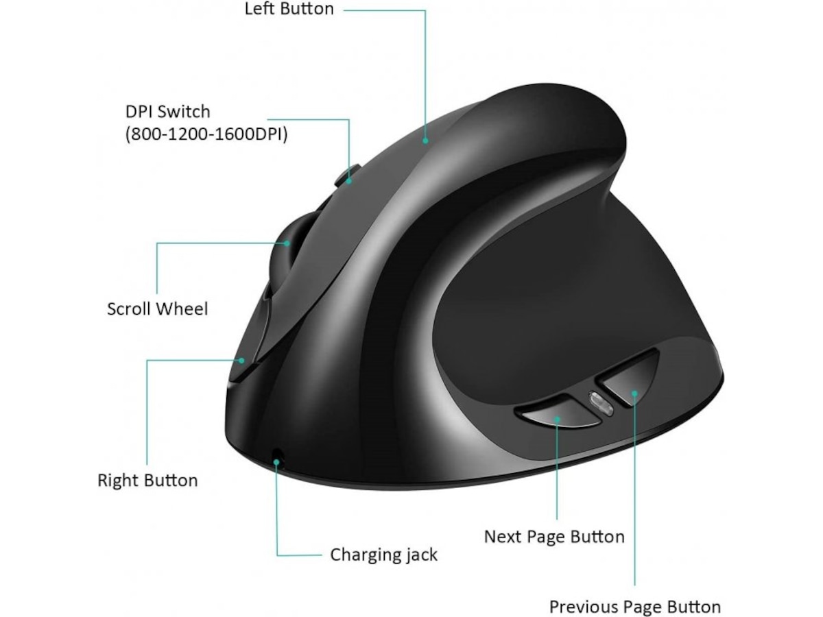 KENSON Vertical Mouse Comfi 2 trådløs mus (sort) -B-Grade Demo mus