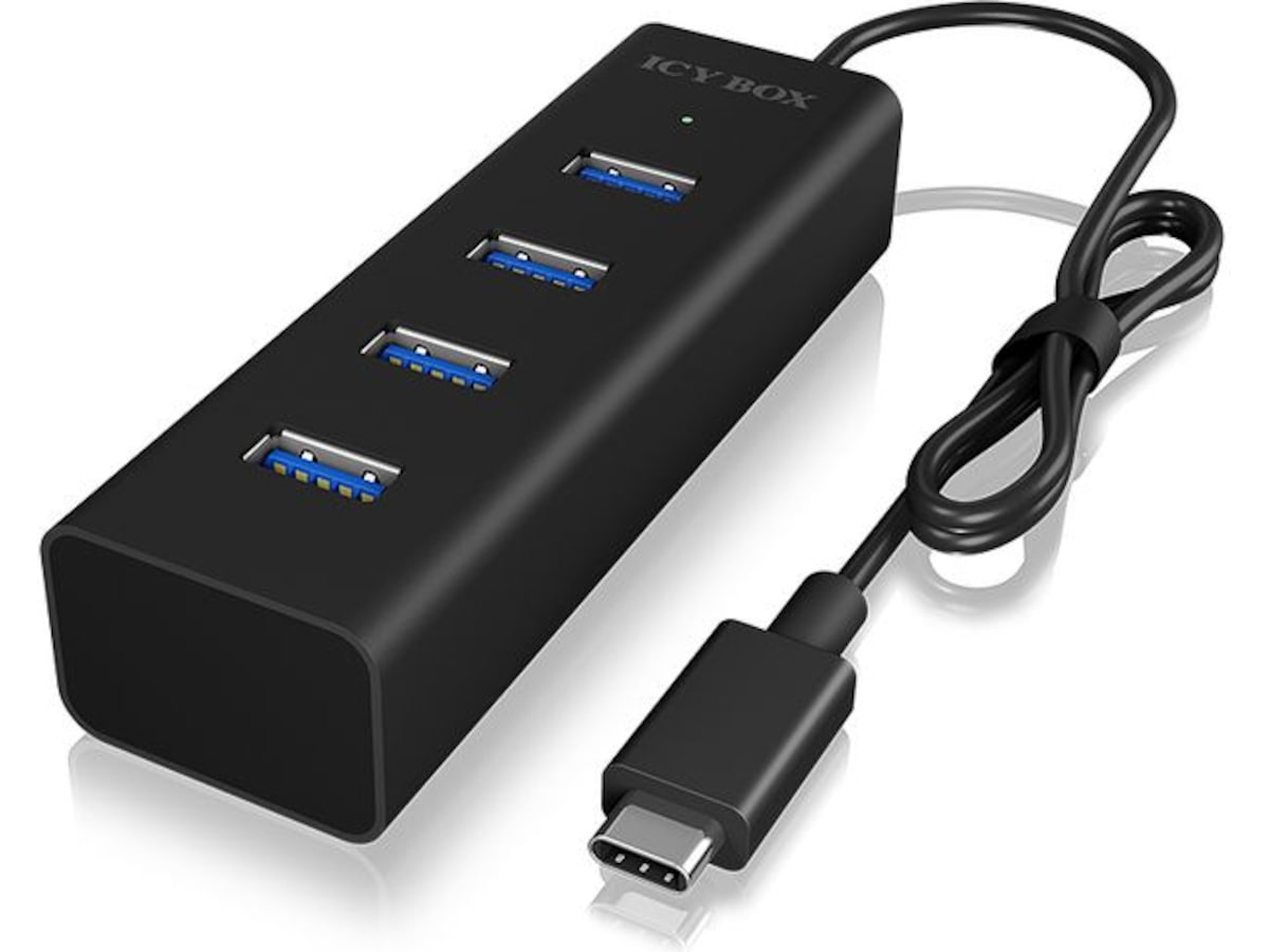 ICY BOX Type-C® til 4-ports USB 3.0 Type-A Hub, aluminiumsdeksel Dockingstasjon & USB-HUB