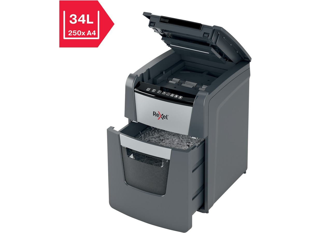 Rexel Makuleringsmaskin Optimum AutoFeed+ 100X automatisk krysskutt P4 Makuleringsmaskiner