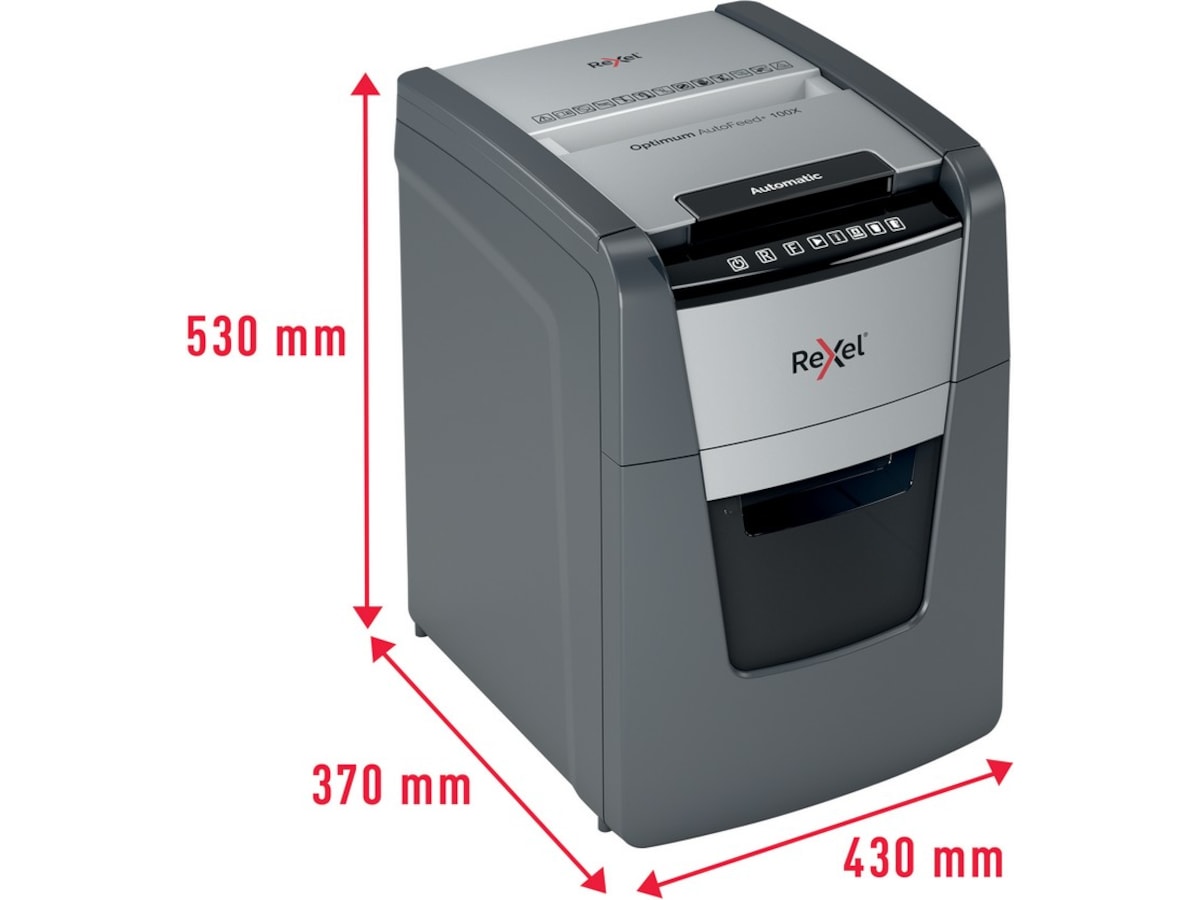 Rexel Makuleringsmaskin Optimum AutoFeed+ 100X automatisk krysskutt P4 Makuleringsmaskiner