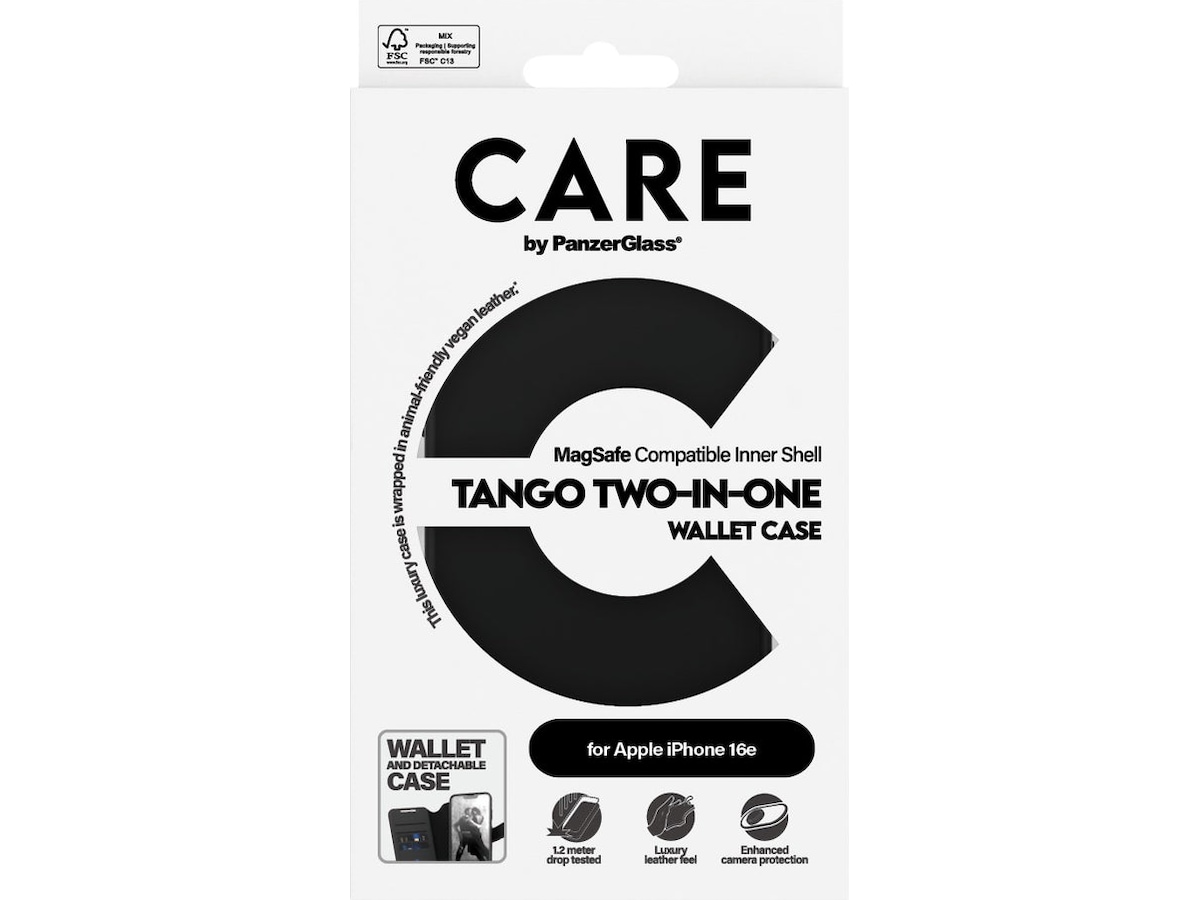 PanzerGlass CARE iPhone 16e Tango 2-i-1 Lommebokdeksel (sort) Mobildeksel