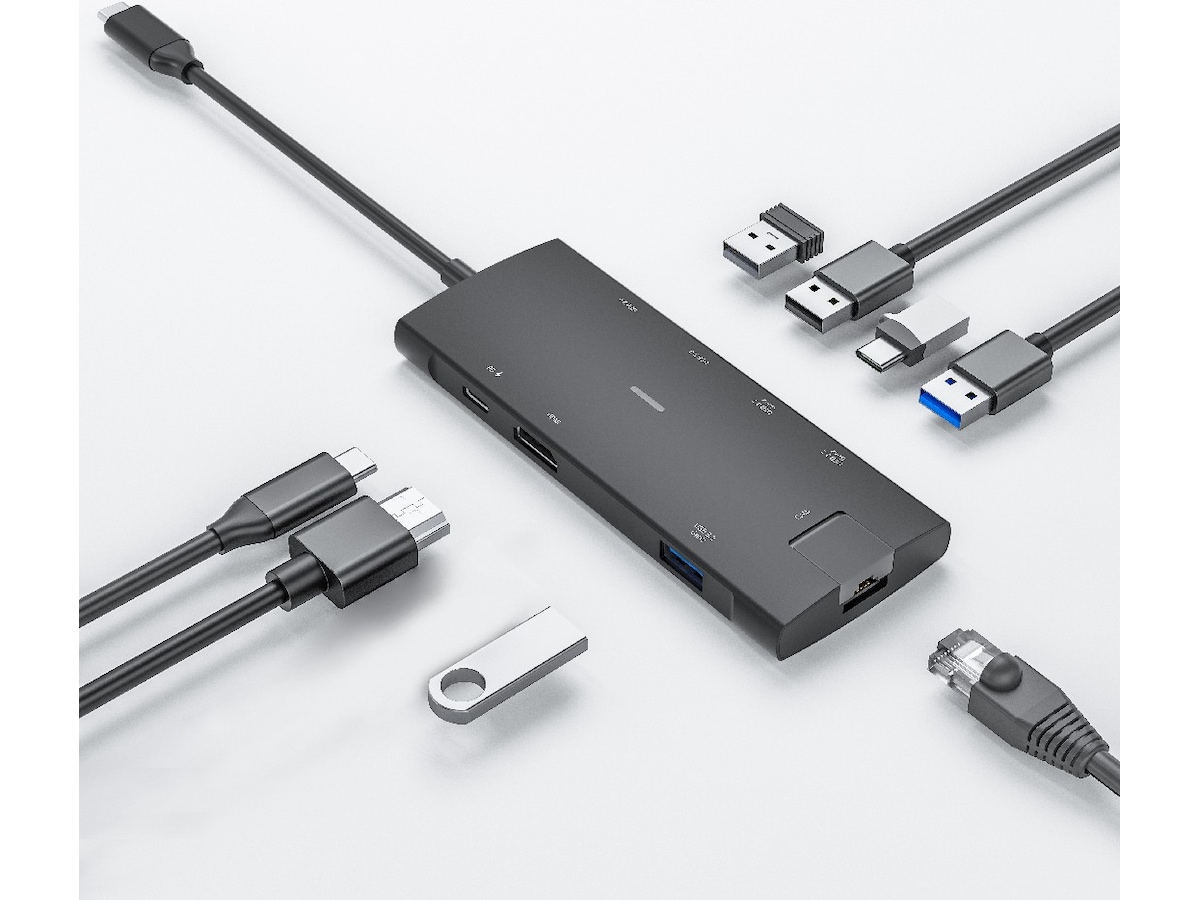 iiglo 8-i-1 Slim MultiPort Docking (sort) Dockingstasjon & USB-HUB