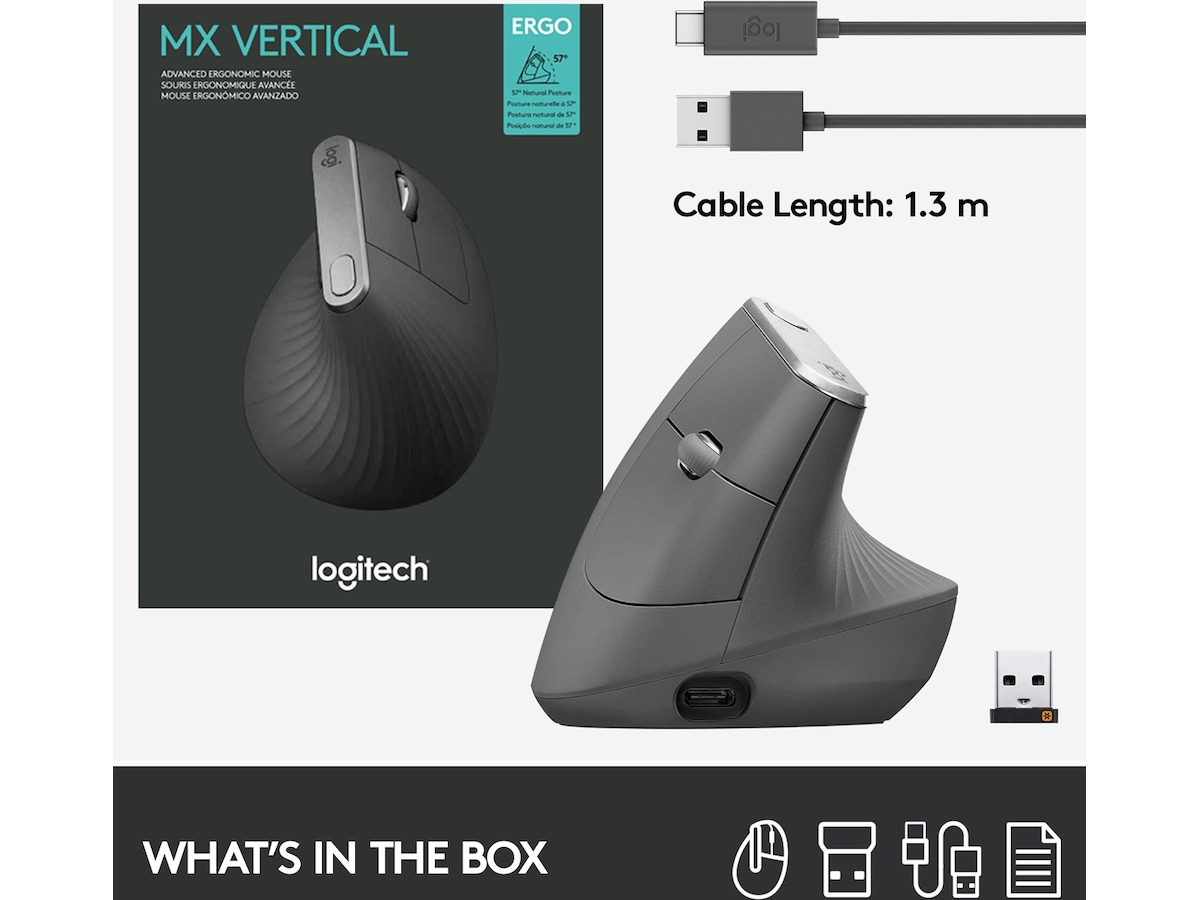 Logitech MX Vertical Trådløs BluetoothMus Ergonomi