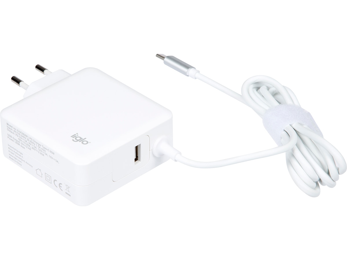 iiglo universal lader for PC, mobil og nettbrett USB-C 65W Batteri og lader