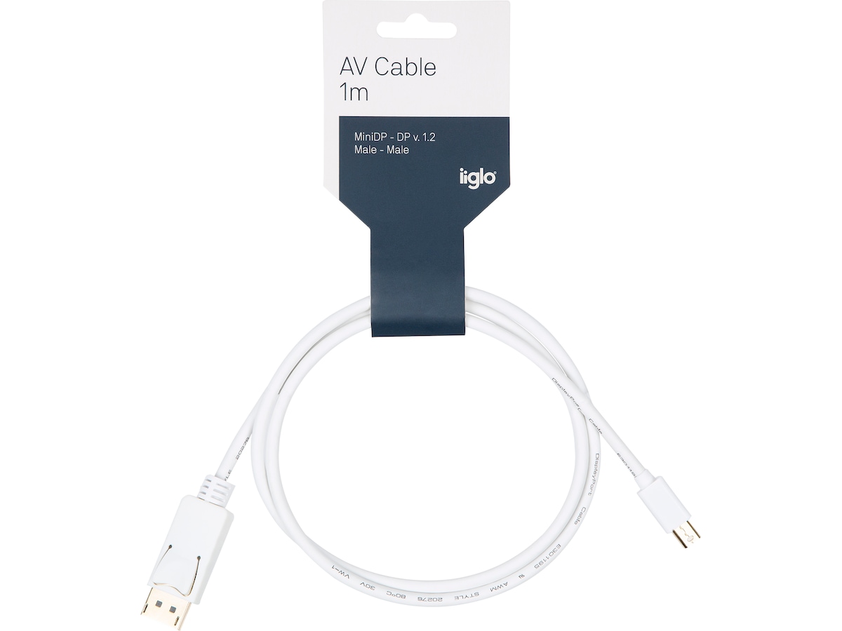 MiniDP til Displayport kabel 1m (hvit) Monitorkabler