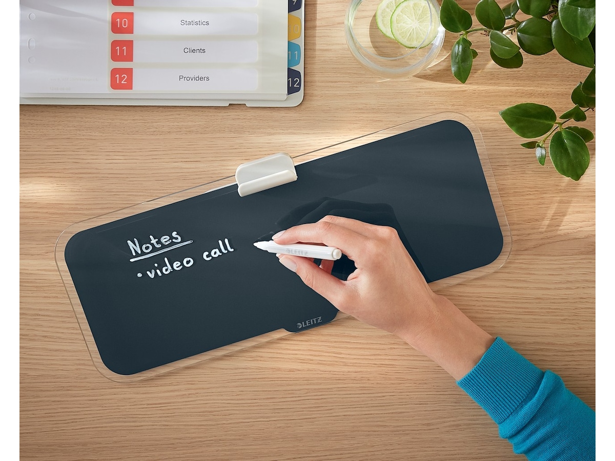 Leitz Cosy Notatplate med glassoverflate som en whiteboard -fløyelsgrå Whiteboardtavler