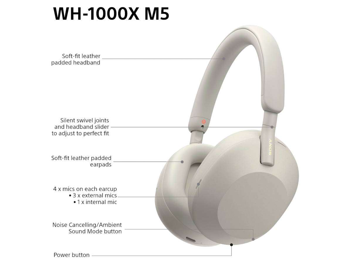 Sony WH-1000XM5 trådløse hodetelefoner, Over-Ear (sølv) Hodetelefoner