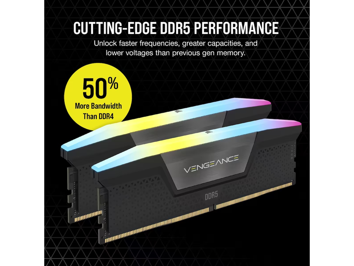 Corsair Vengeance RGB DDR5 5600MHz 96GB (sort) Minnebrikker