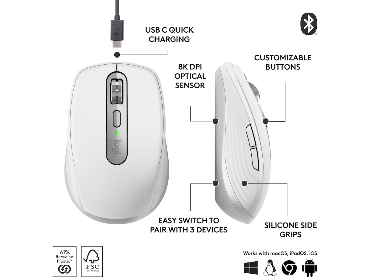 Logitech MX Anywhere 3S trådløs mus (pale grey) Mus