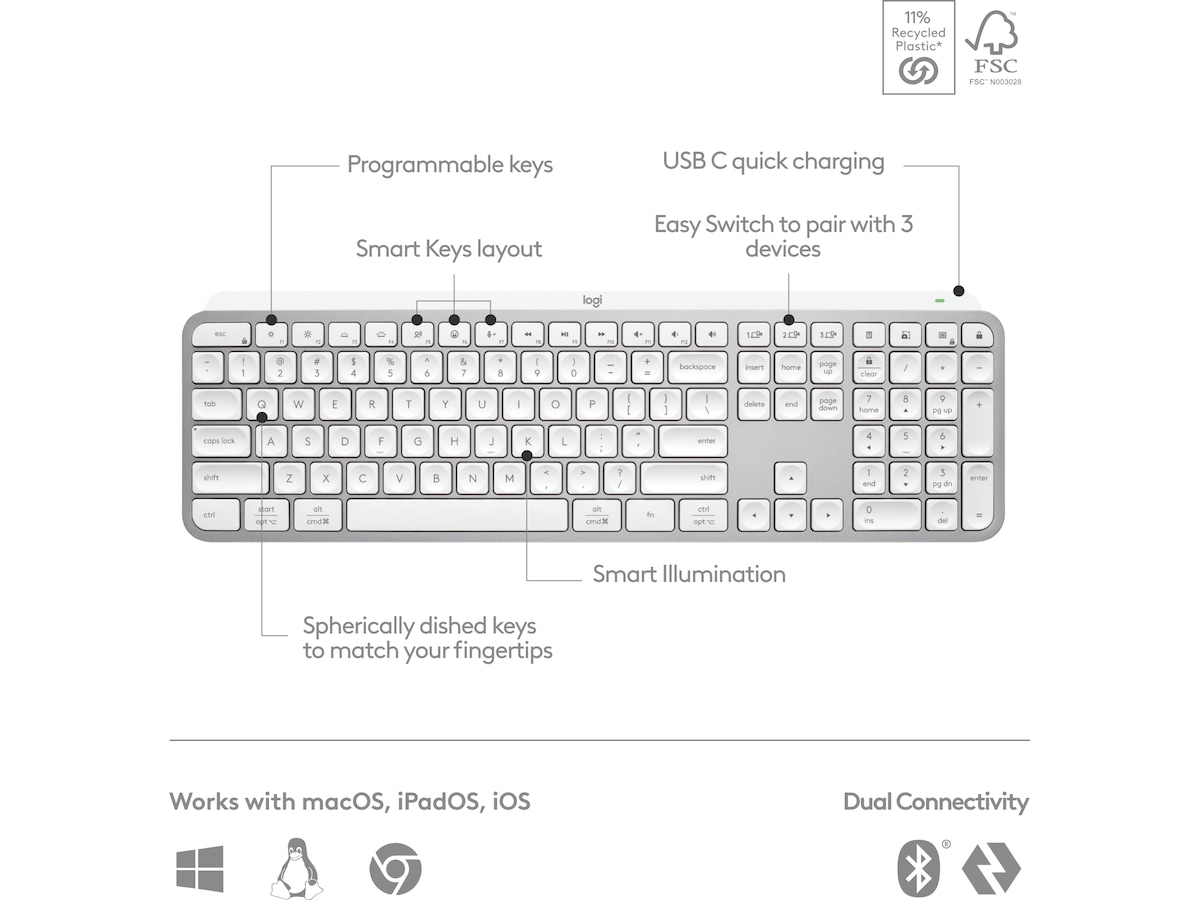Logitech MX Keys S trådløst tastatur (pale grey) Tastatur