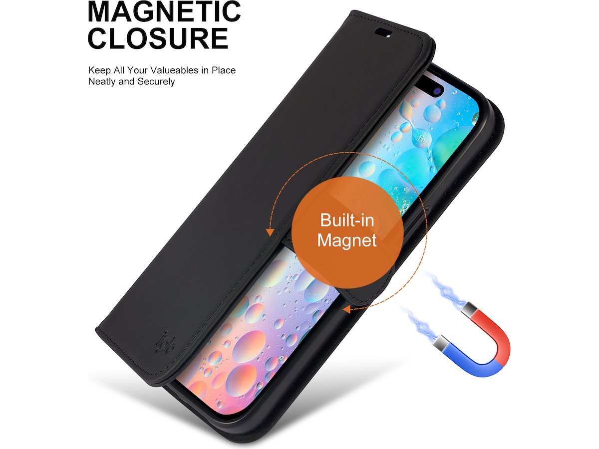 iiglo iPhone 15 Pro Max Lommebokdeksel (sort) Mobildeksel
