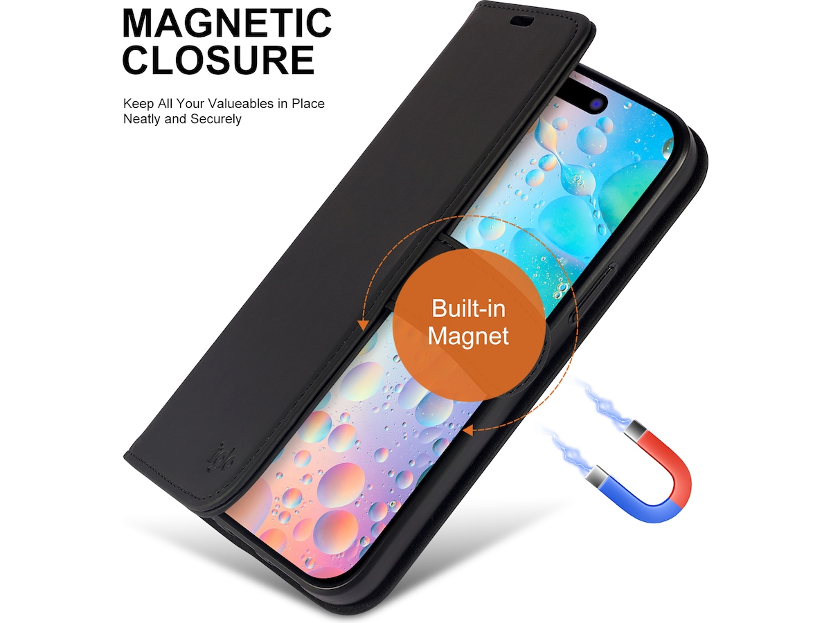 iiglo iPhone 15 Plus Lommebokdeksel (sort) Mobildeksel