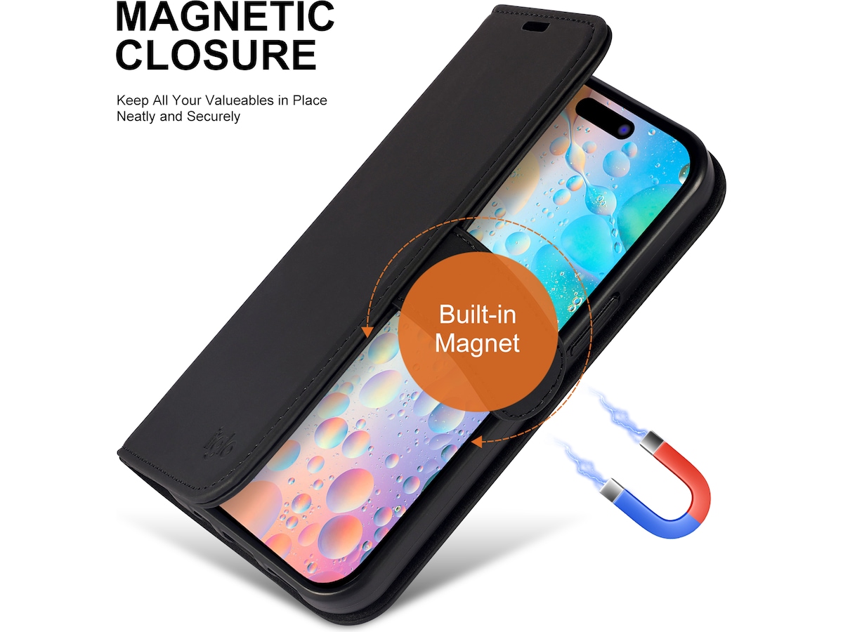 iiglo iPhone 15 / 14 Lommebokdeksel (sort) Mobildeksel