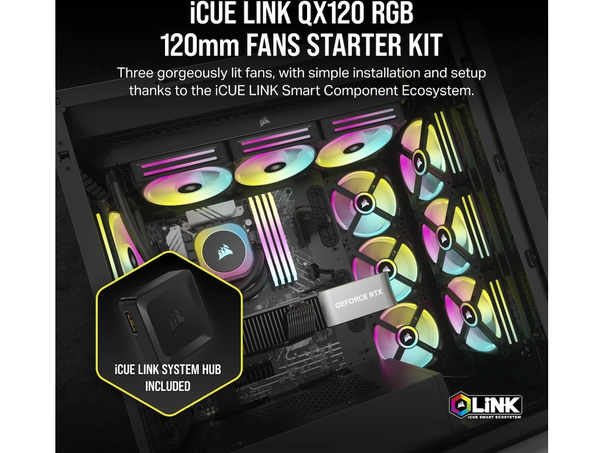 Corsair iCUE LINK QX120 RGB 120mm Vifte 3 pack (sort) - Vifter