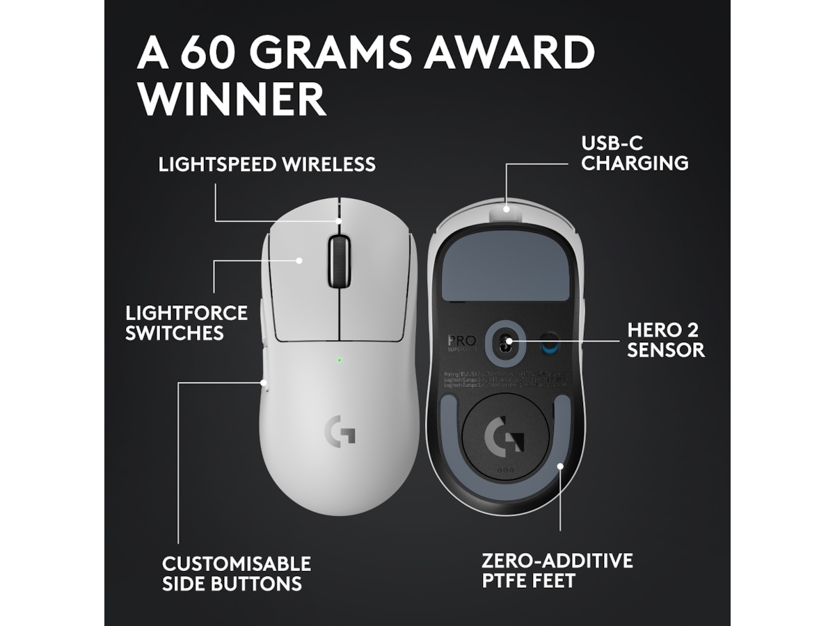 Logitech G Pro X Superlight 2 Lightspeed Trådløs Gamingmus (hvit) Gamingmus