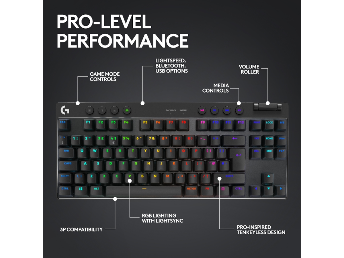 Logitech G Pro X TKL Lightspeed Trådløst Gamingtastatur (sort) Gamingtastatur