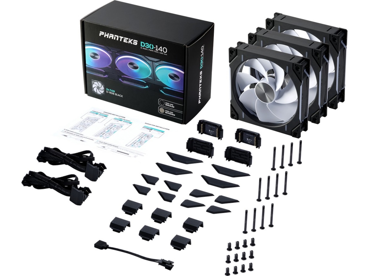 Phanteks D30 140mm PWM DRGB Reverse Vifte 3-Pack (sort) Vifter