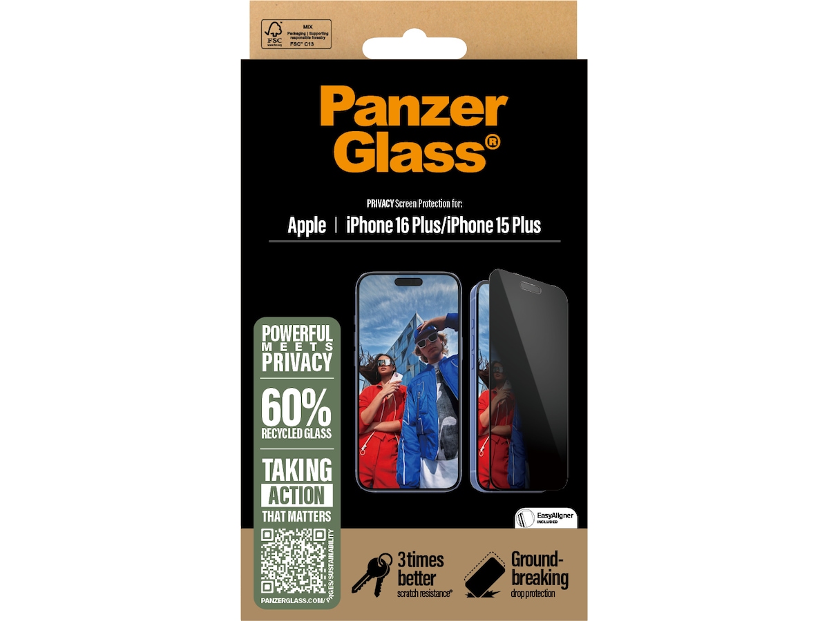 PanzerGlass iPhone 16 Plus | 15 Plus Privacy Skjermbeskytter Skjermbeskytter