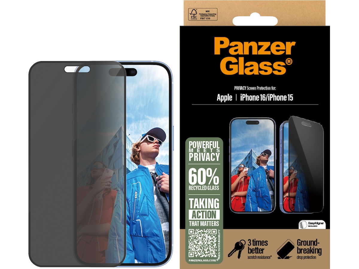 PanzerGlass iPhone  15 / 16 Privacy skjermbeskytter Skjermbeskytter