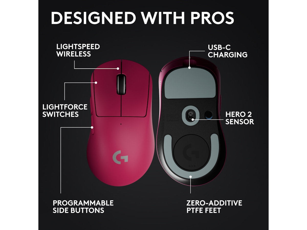 Logitech G Pro X Superlight 2 DEX trådløs gamingmus (rosa) Gamingmus