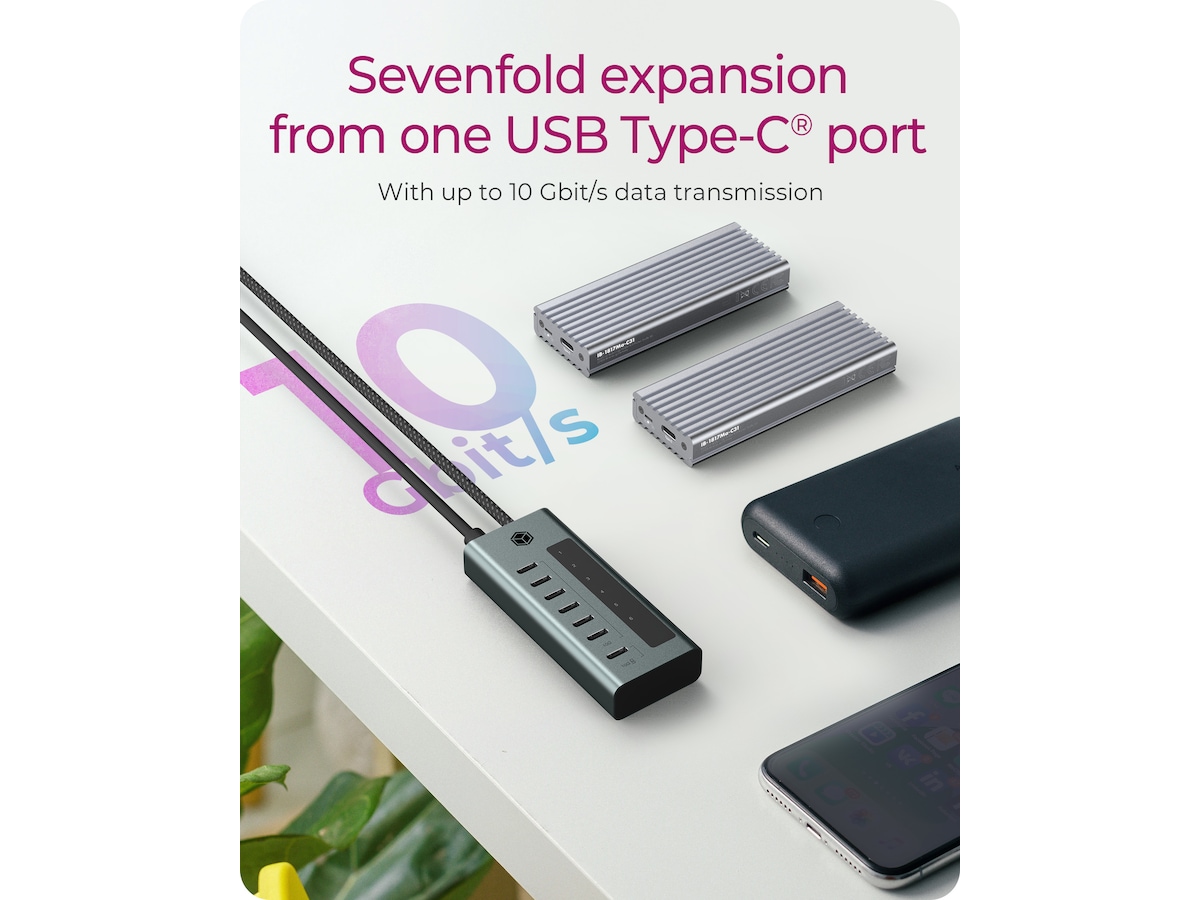 ICY BOX 7 Port USB-C Hub (blå/grå) Dockingstasjon & USB-HUB