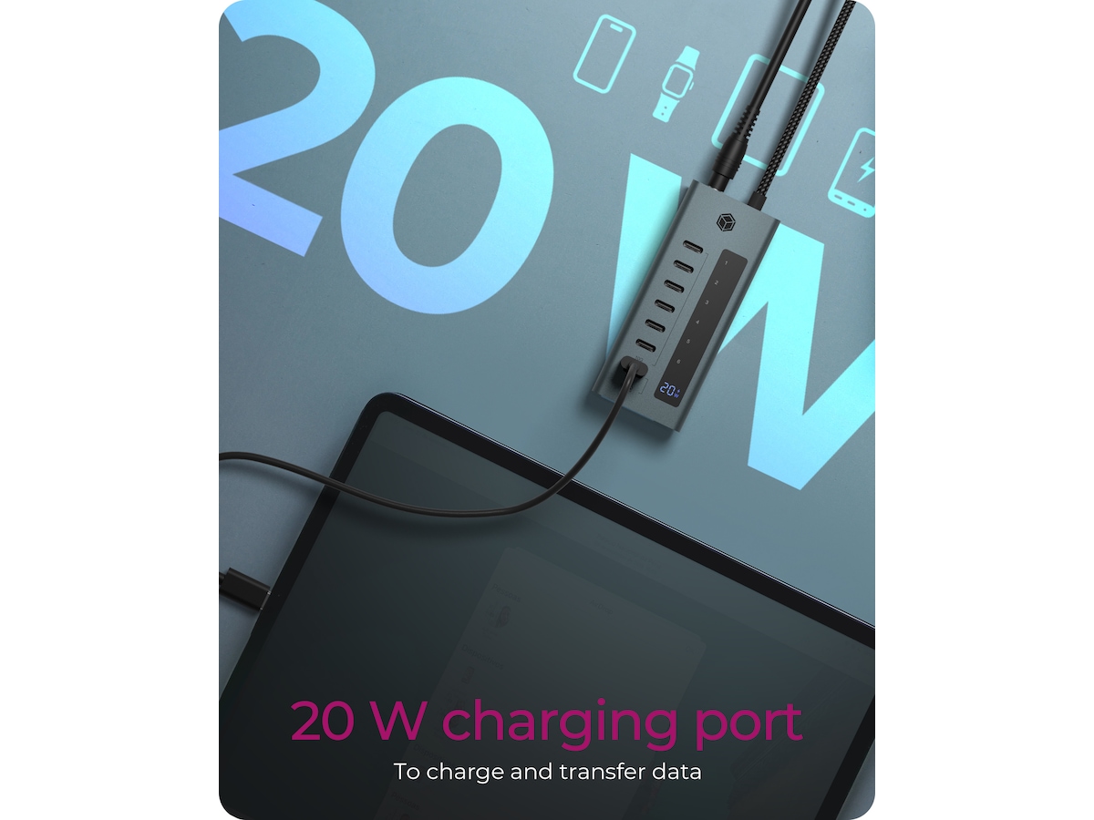 ICY BOX 7 Port USB-C Hub (blå/grå) Dockingstasjon & USB-HUB