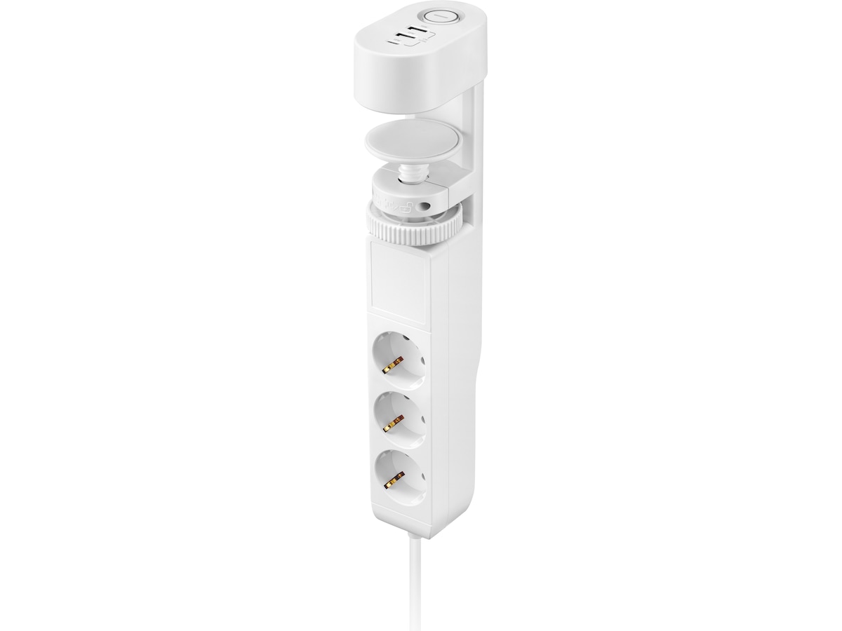 Andersson 6-i-1 strømforgrener 3x uttak og USB med skrivebordfeste (hvit) Skjøtekabel & forgrener