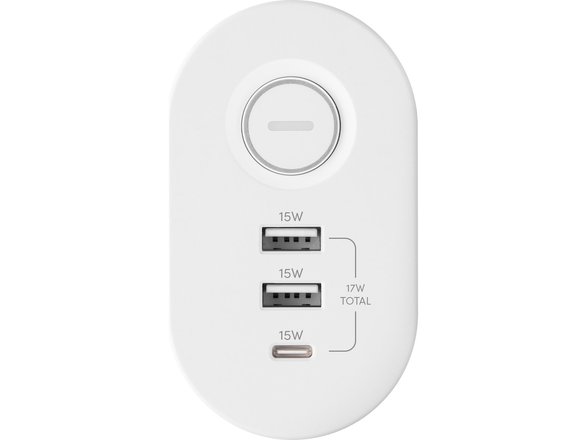 Andersson 6-i-1 strømforgrener 3x uttak og USB med skrivebordfeste (hvit) Skjøtekabel & forgrener