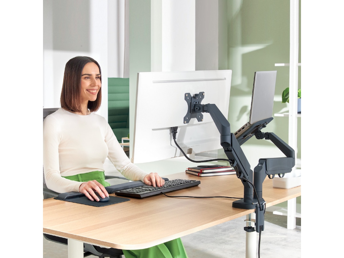 Leitz Ergo Skjermarm og laptopholder, plassbesparende Skjermstativ og skjermfeste