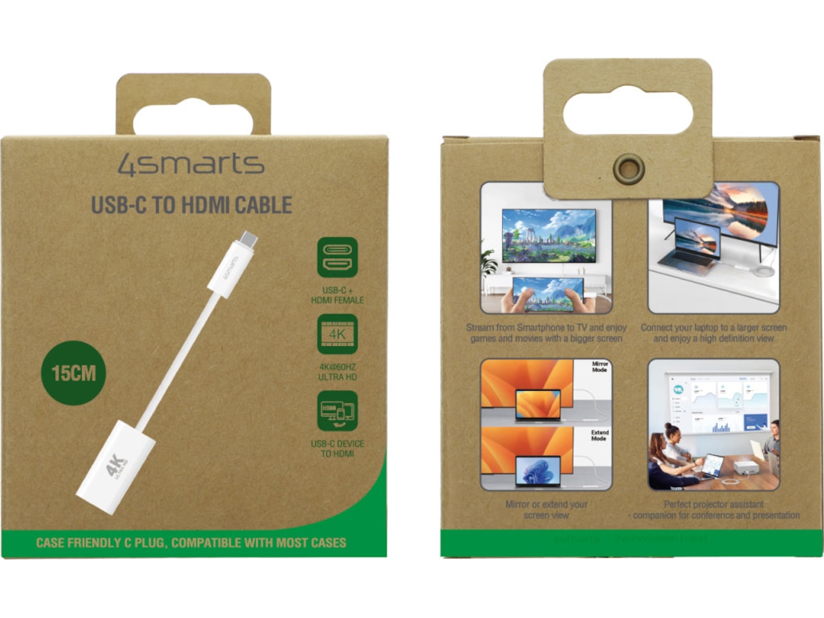 4smarts USB-C til HDMI adapter 15cm (hvit) Kabeladaptere & overganger