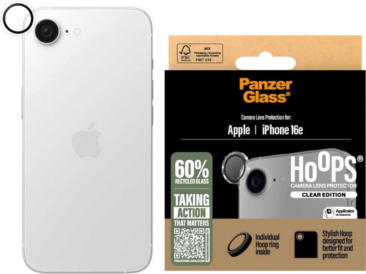 PanzerGlass iPhone 16e Hoops Linsebeskytter (gjennomsiktig) Skjermbeskytter