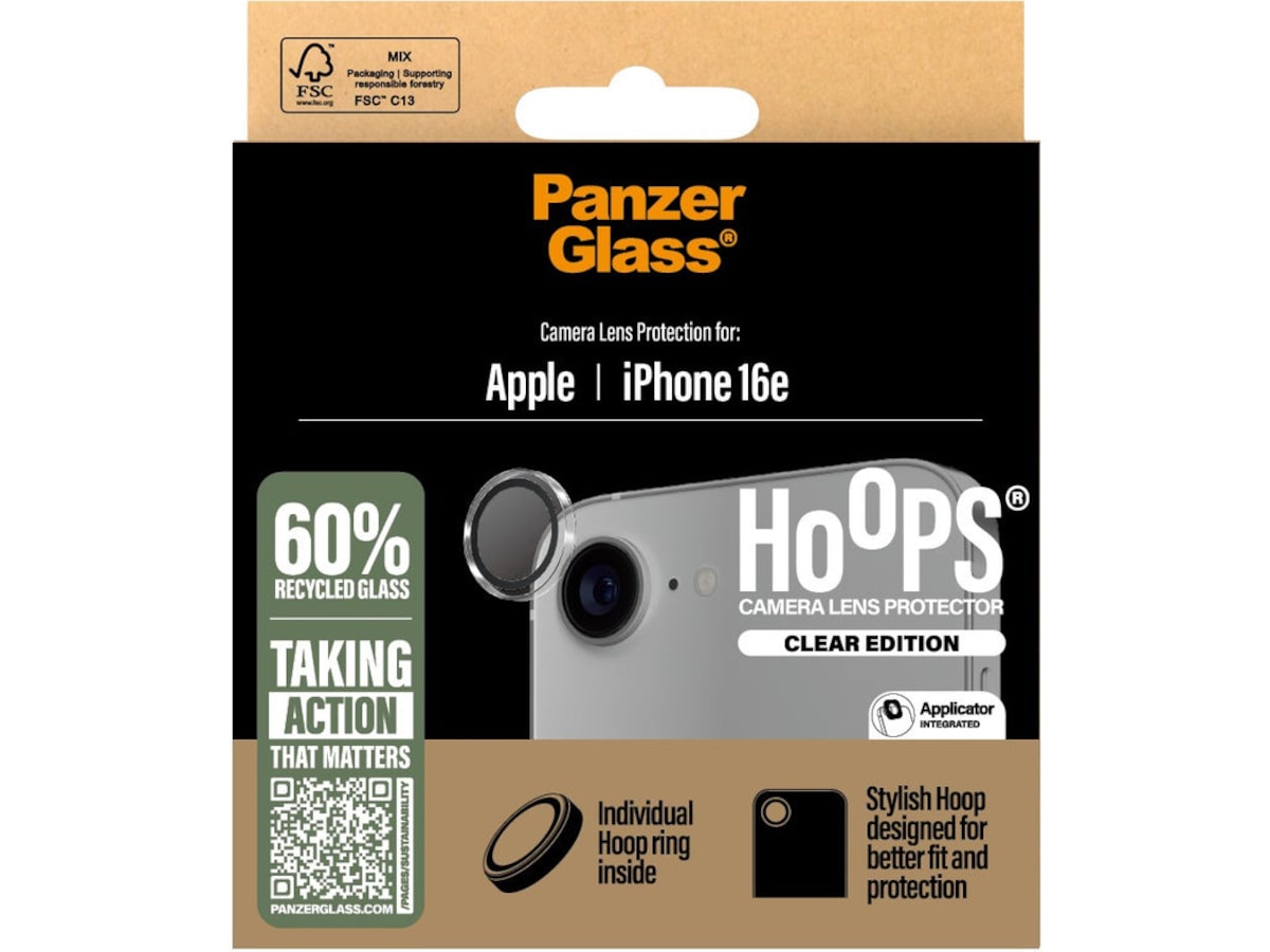 PanzerGlass iPhone 16e Hoops Linsebeskytter (gjennomsiktig) Skjermbeskytter