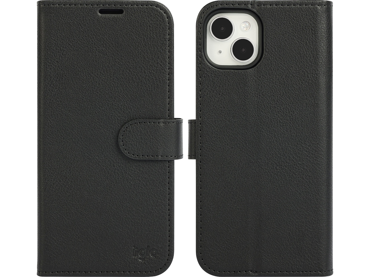 iiglo iPhone 15 Plus 2-i-1 Lommebokdeksel (sort) Mobildeksel