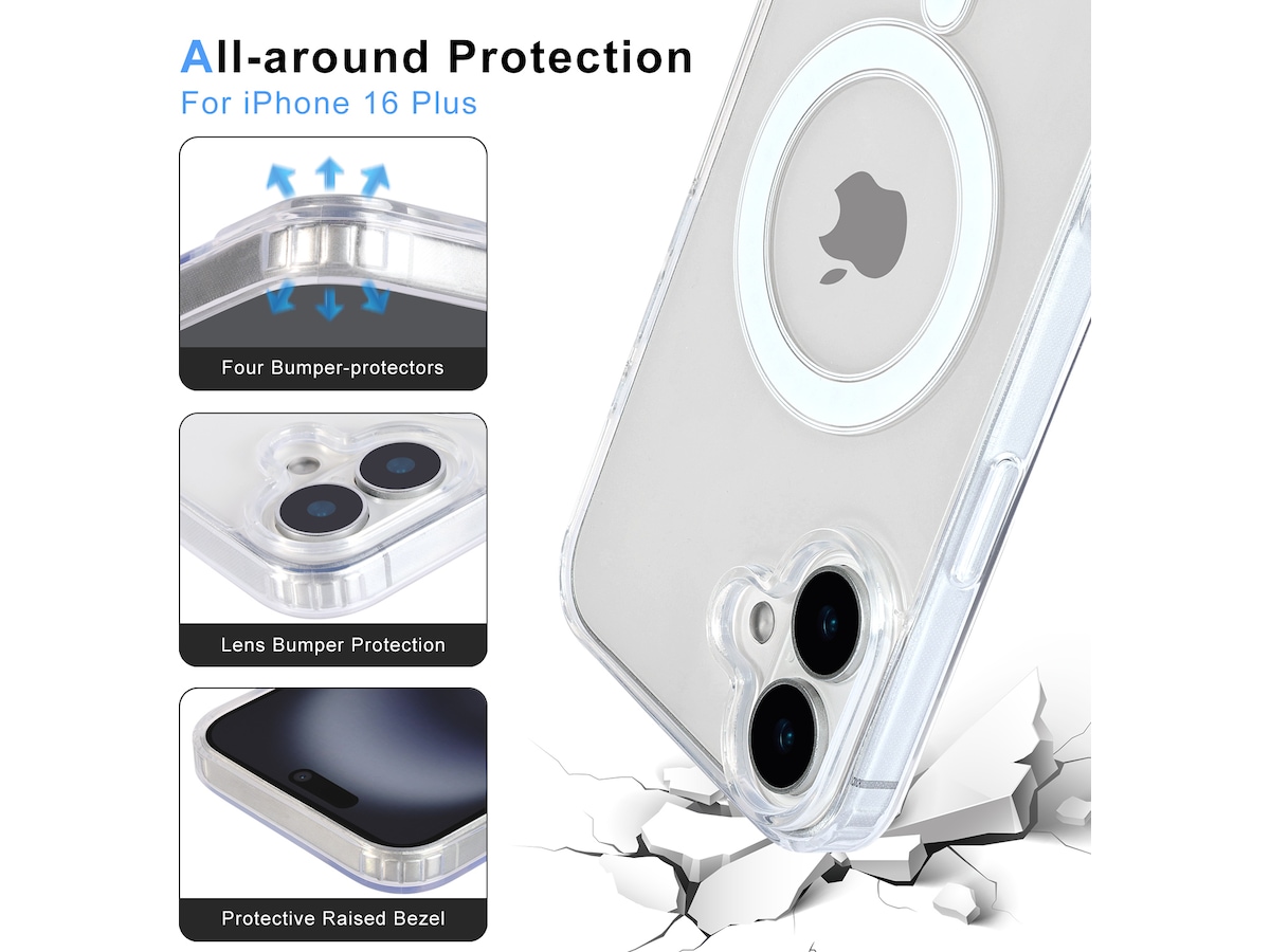 iiglo iPhone 16 Plus Magnetic Clear Case (gjennomsiktig) Mobildeksel